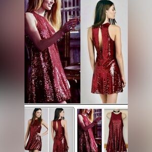 NWT Free People Red Sequin Liquid Shine Party Dress XS